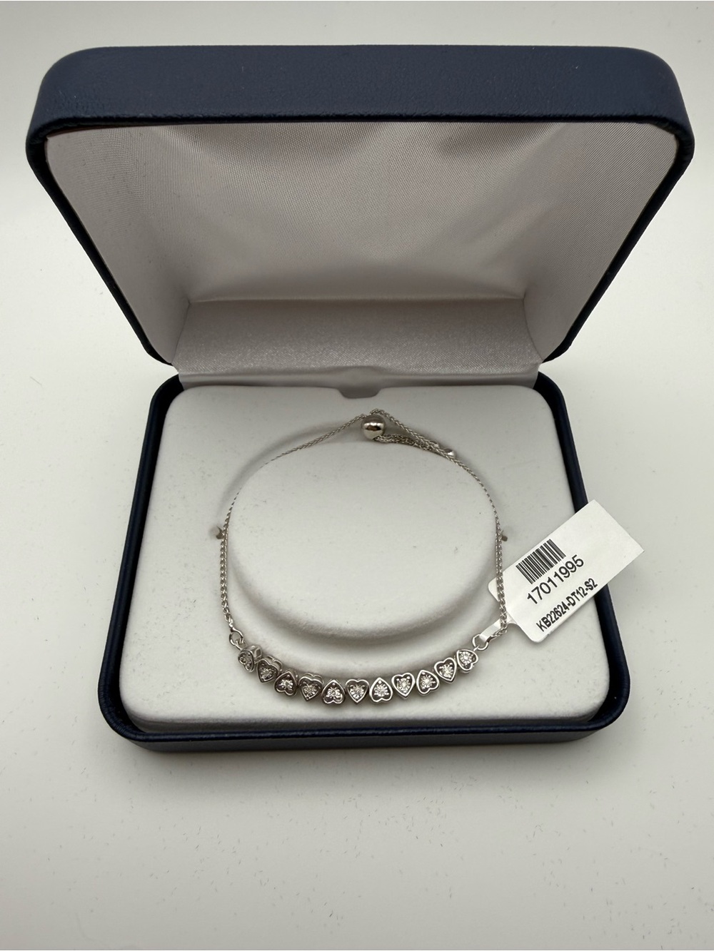 Sterling Heart Charm Bracelet with Diamonds